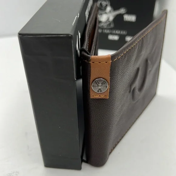 TRUE RELIGION MENS WALLET, ALL LEATHER, BROWN COLOR, WITH RFID PROTECTION - Picture 9 of 14